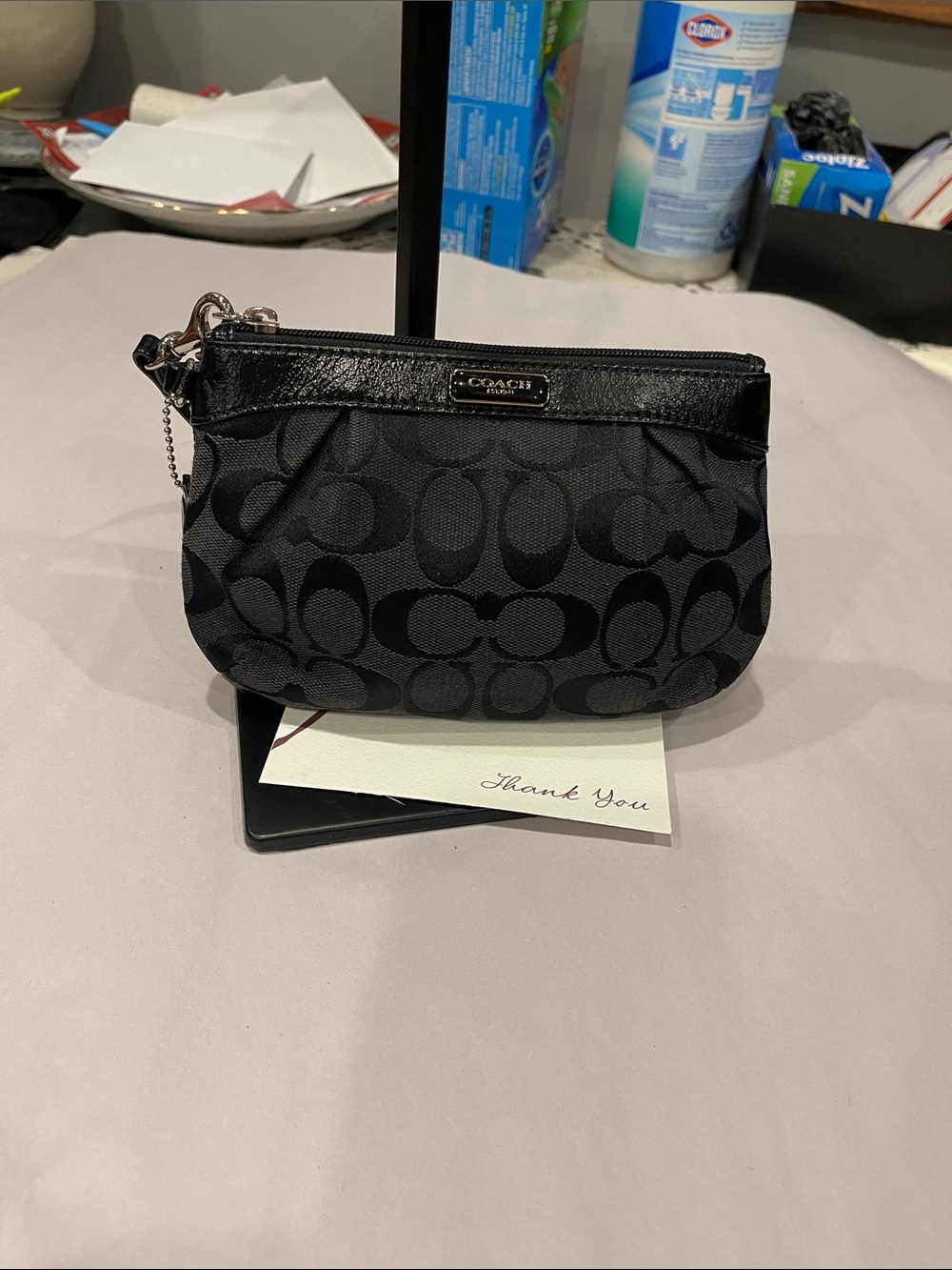 Coach Signature Pleated Wristlet zipped canvas Y2K